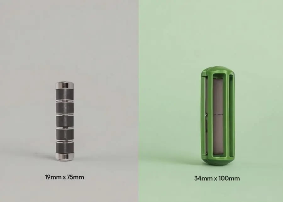 A smaller 19mm cow magnet next to a larger one for size comparison