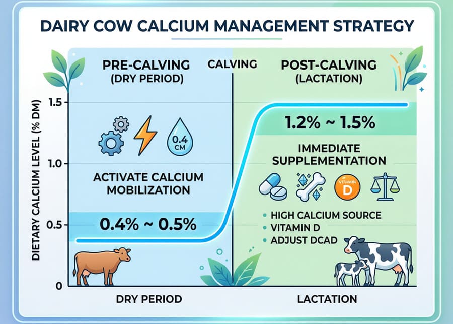A chart showing calcium levels for dairy cows