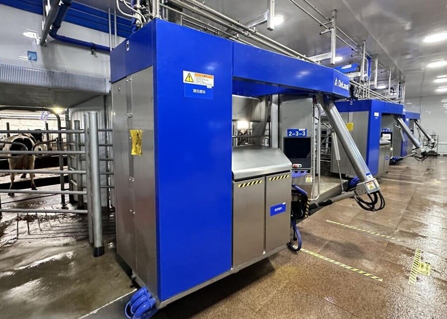 What is being displayed is an automated milking robot.