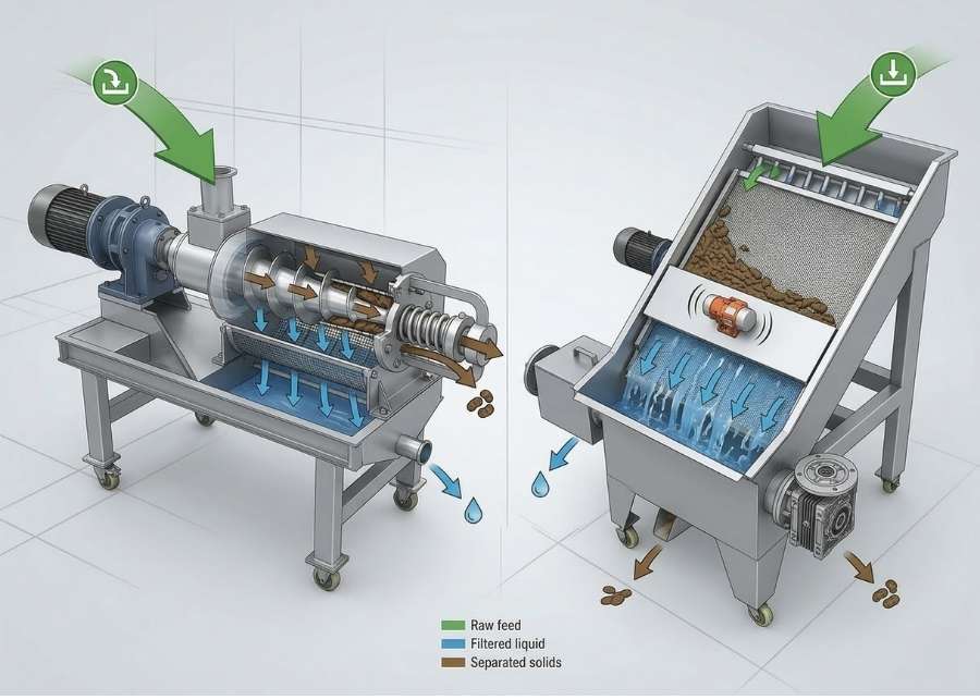A comparison diagram of screw press and sloping screen separators