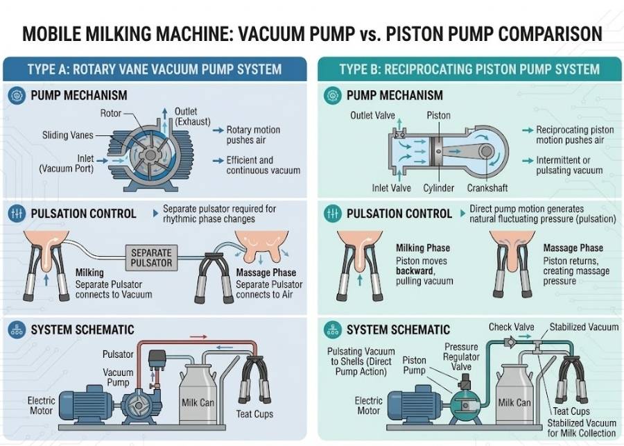 Diagram comparing vacuum pump and piston pump mechanisms