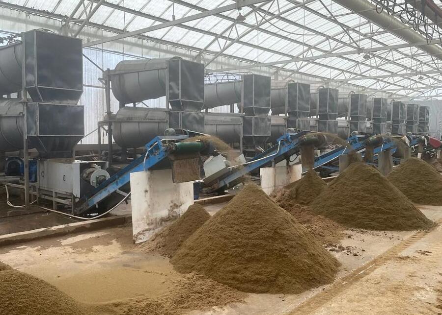 A solid-liquid separator processing manure on a dairy farm
