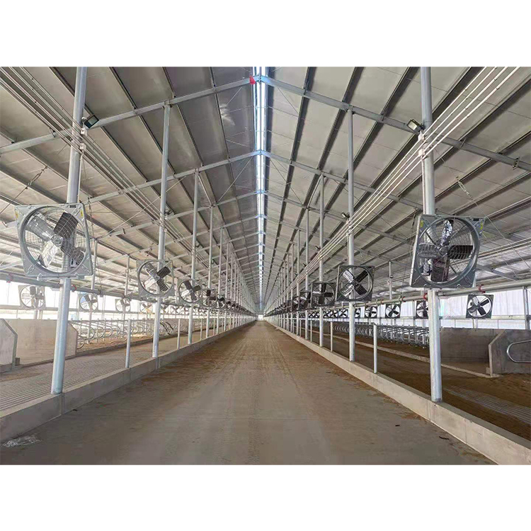 A large barn fan ventilating a dairy barn
