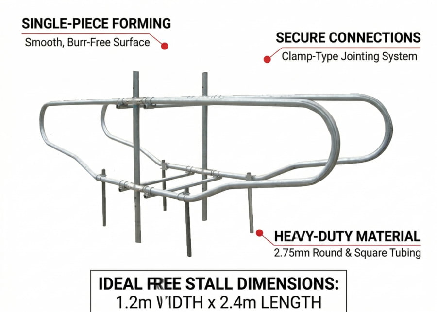 Diagram showing the dimensions of a cow free stall