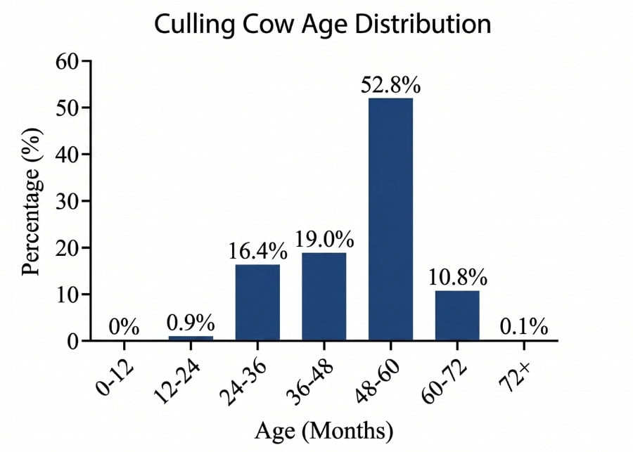 A chart showing dairy cow culling rates by age