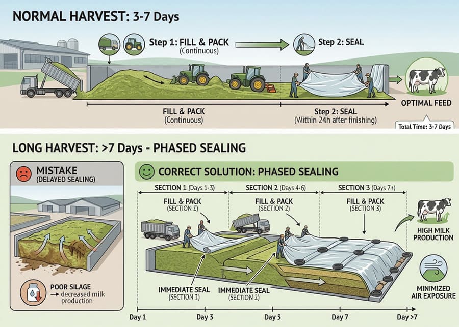 Filling and sealing a silage pit timeline