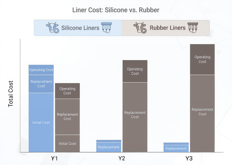 A chart showing the long-term cost comparison between silicone and rubber liners