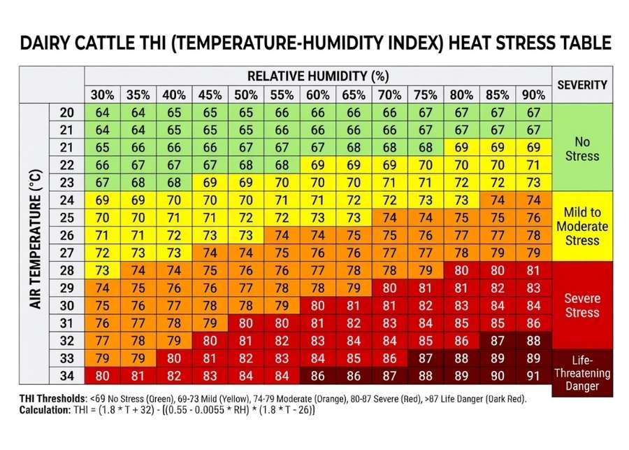 A THI (Temperature and Humidity Index) assessment table