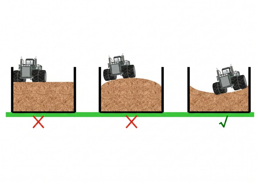 Diagram showing the correct slope of a silage pit