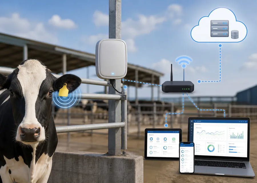 diagram showing RFID tag, reader, and cloud system