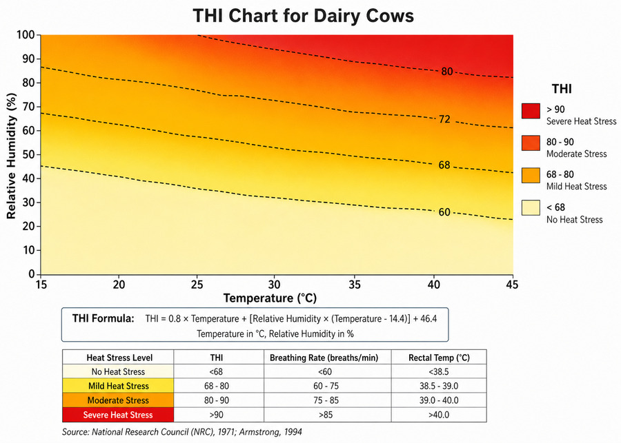 A diagram showing the relationship between temperature, humidity, and THI