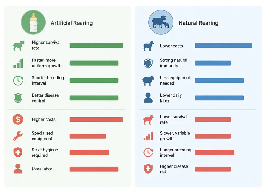 Pros and Cons of Lamb Rearing A chart comparing the costs and benefits of different rearing methods.