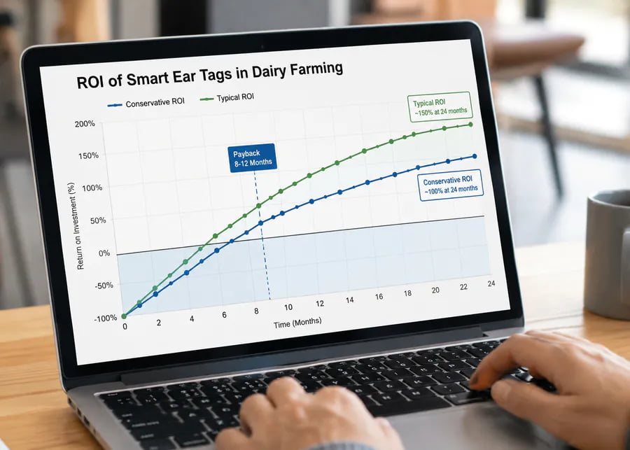 ROI of Smart Ear Tags in Dairy Farming A chart showing the return on investment for smart ear tags over time