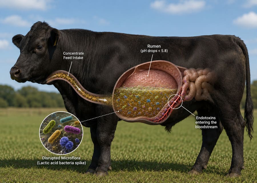Diagram of a cattle's digestive system
