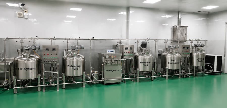 Complete batch pasteurization and processing line in cleanroom facility