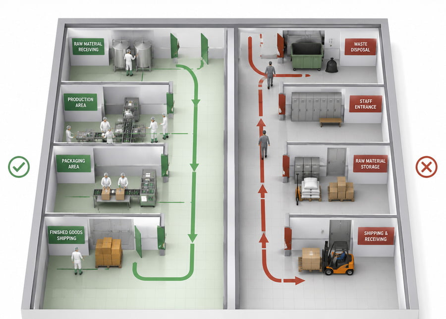 Dairy Plant Workflow Diagram diagram showing separate clean and dirty workflows in a factory