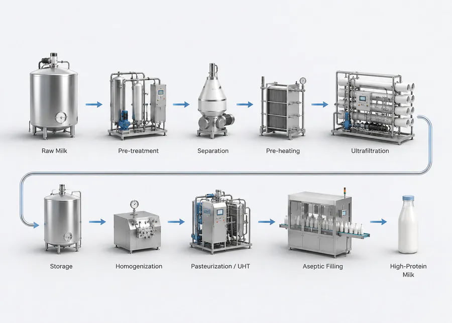 Flowchart of the high-protein milk production process