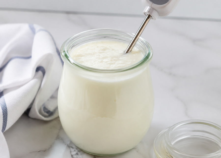 Controlling Yogurt Fermentation Temperature Homemade yogurt in a jar next to a thermometer