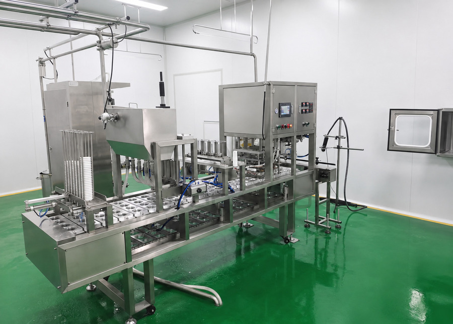 Yogurt filling machine for controlled cup-fermented yogurt production