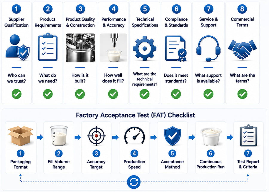 Yogurt filling machine procurement checklist and factory acceptance testing FAT evaluation guide
