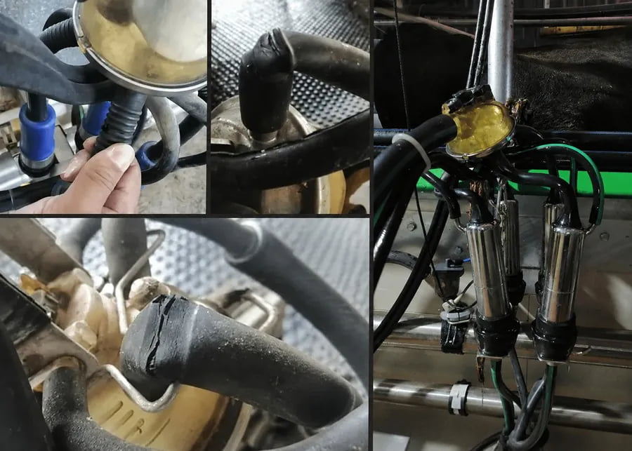 Visualizing wear and tear: From healthy milking cluster to severely cracked rubber parts causing vacuum leaks