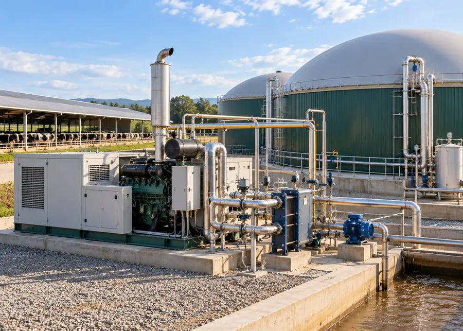 Dairy biogas CHP system generating electricity and recovering heat