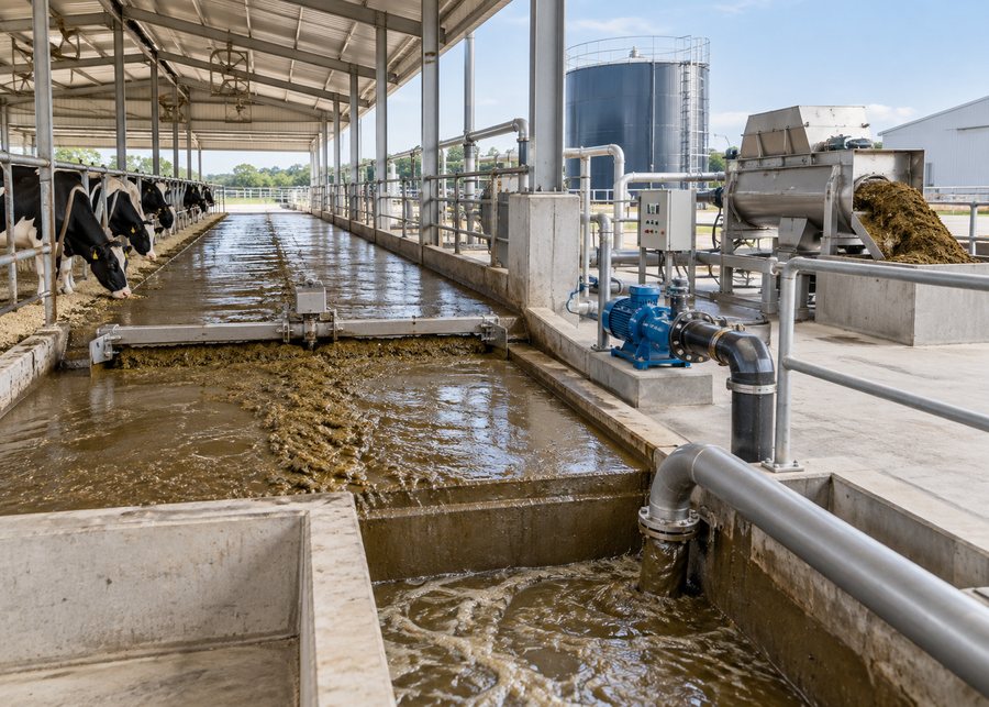 Dairy manure collection pit and pretreatment system before anaerobic digestion