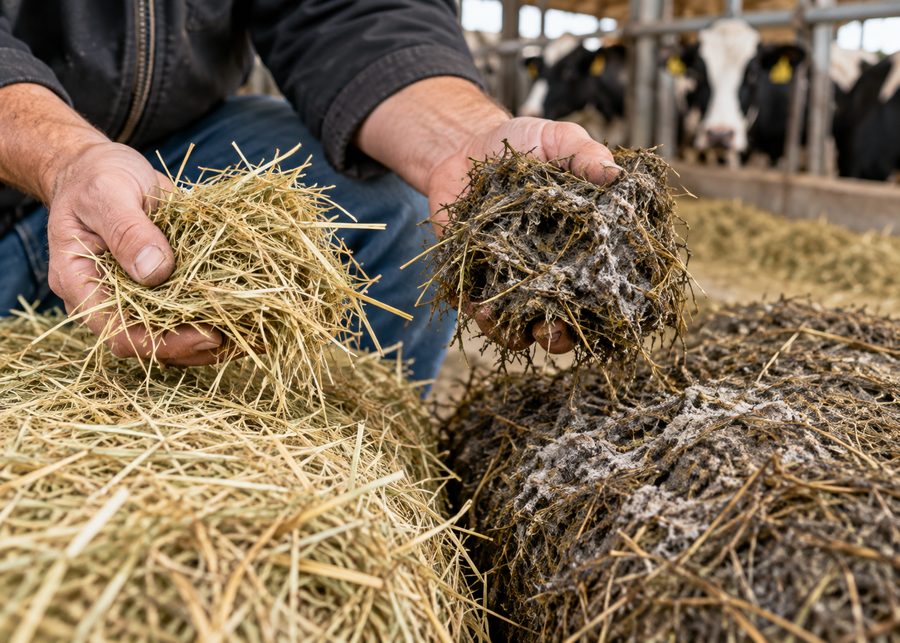 Moldy hay compared with clean dairy cattle hay for feed quality inspection