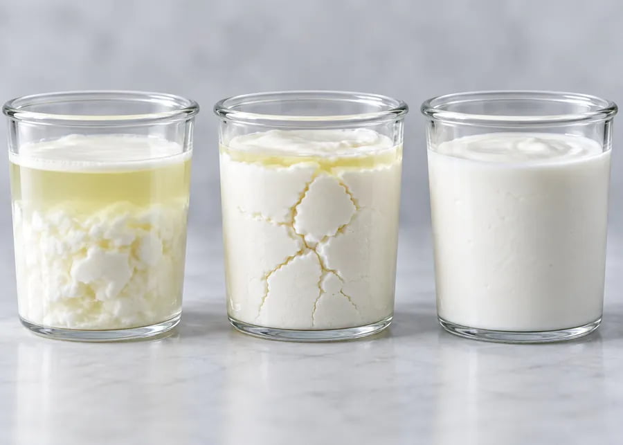 Comparison of weak, brittle, and resilient set-yogurt gel structures showing whey retention and transport stability