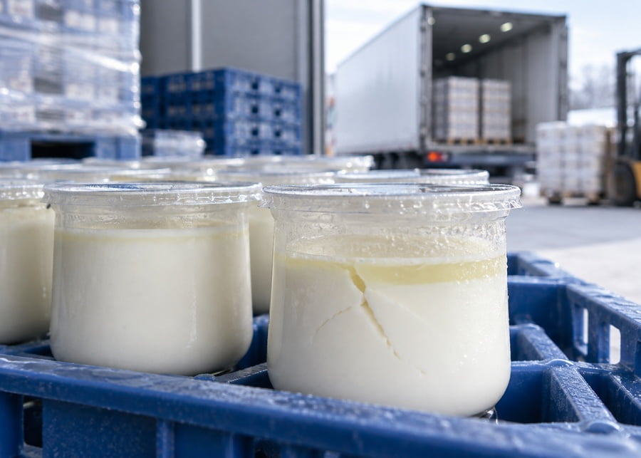 Main causes of set-type yogurt whey separation including fermentation pH, heat treatment, cooling, packaging, and transport vibration