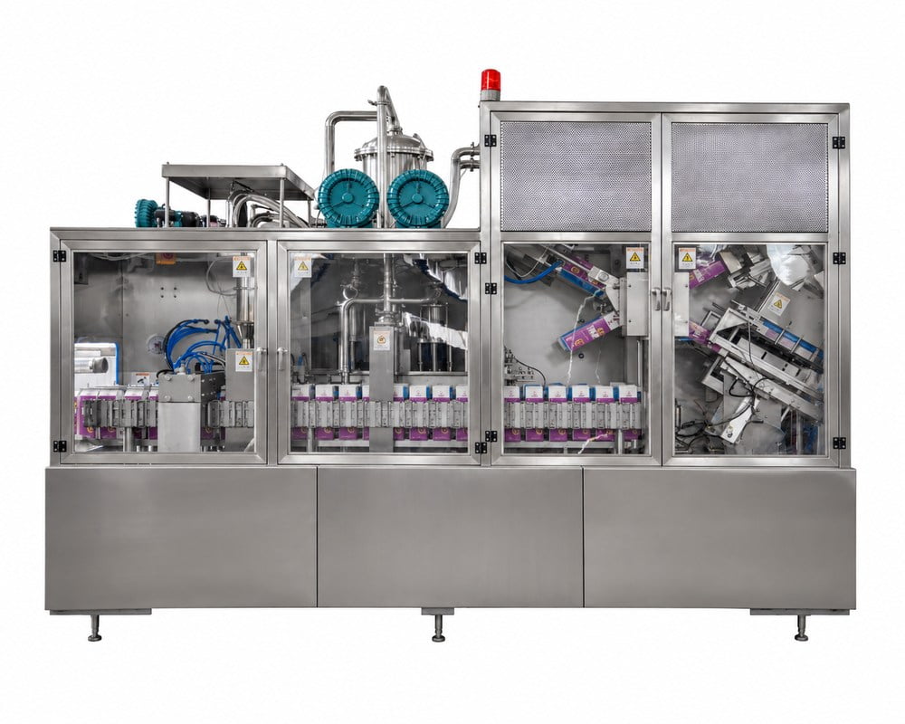 Carton packaging machine with cartons on the conveyor